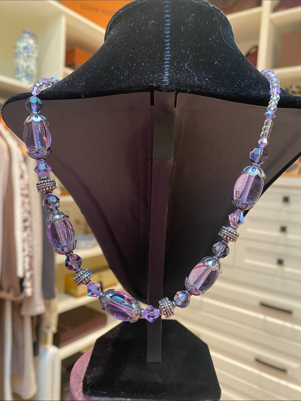 Artisan - Iridescent Purple Swarovski Crystal & Silver Statement Necklace!